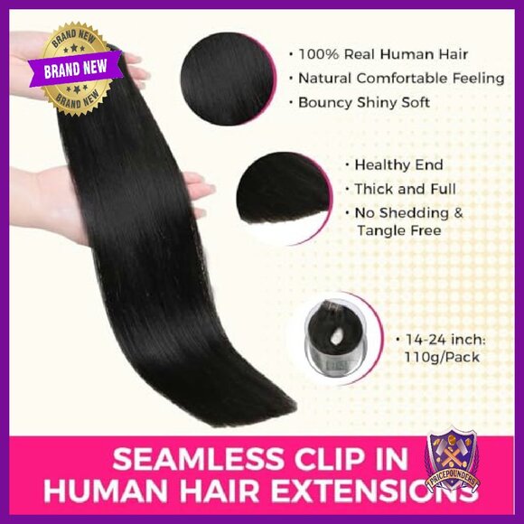 14 Inch Seamless Clip-In Human Hair Extensions 7Pcs 110g Straight - Picture 4 of 7